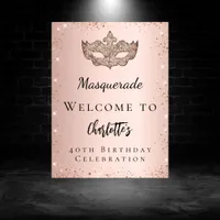 Masquerade rose gold glitter mask welcome poster