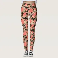 Coral Reef Cute Turtles and Fishes on Black Leggings