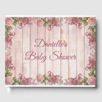 Vintage Magenta Roses Distressed Wood Baby Shower Guest Book
