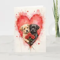 Charming Dogs Valentine Hearts and Red Roses Card