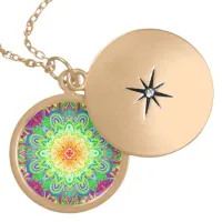 Psychedelic Zen Mandala Abstract Art    Gold Plated Necklace