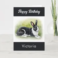 Dutch Rabbit Pet Animal Watercolor Happy Birthday Card