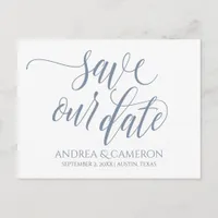 Wedding Typography Save-the-Date- Dusty Blue Announcement Postcard