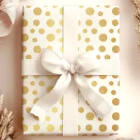 Elegant Modern Gold Faux Foil Polka Dots on White Wrapping Paper