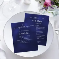 Wedding Program Menu navy blue white