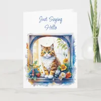 Just Saying Hello | Cat in Window with Flowers Card