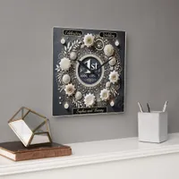 Romantic First Anniversary Wreath Design Square Wall Clock