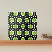 Black White & Lime Green Hexagon Geometric Pattern Ceramic Tile