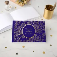 Gold Foil Daisies Floral Royal Blue Wedding Foil Guest Book