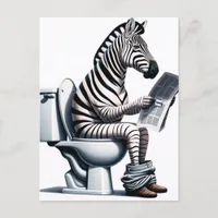 Funny Zebra on Toilet Reading Newspaper Postcard