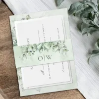 Elegant Monogram Eucalyptus Watercolor Wedding Invitation Belly Band