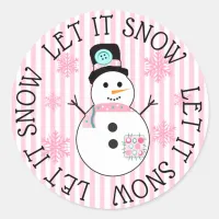 Let it Snow Snowman  Pink Christmas Stickers