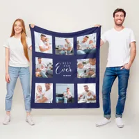 Father photo collage navy blue fleece blanket
