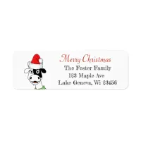 Merry Christmas Funny Cow in Santa Hat Label