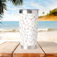 Pale Watercolor Style Flowers Pink Purple Yellow Insulated Tumbler