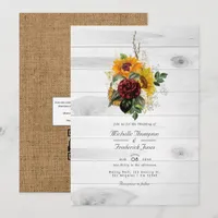 Rustic Autumn Floral QR Code RSVP Country Wedding Invitation