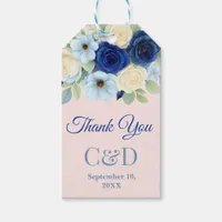 Navy Royal Bue Wedding Watercolor Ivory Flowers Gift Tags