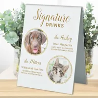 Signature Drinks Elegant Gold Pet Wedding 2 Photo Table Tent