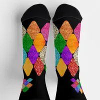 Modern Arlequin Pattern Sparkly Mardi Gras  Socks