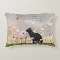 Black Cat in Flowers Accent Pillow