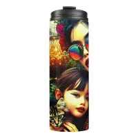 Colorful Art Mom and Daughter Asian Flower Garden Thermal Tumbler