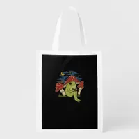 Frog Mushroom Hat Reading Book - Cottagecore Gobli Grocery Bag