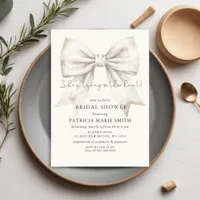 She is tying the knot white bow Bridal Shower Invitation