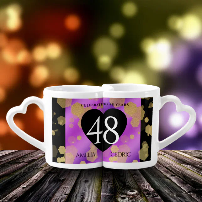 Elegant 48th Amethyst Wedding Anniversary Coffee Mug Set