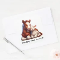 Foal & Lamb Best Friends Share a Touching Moment Square Sticker