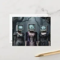 Women With Vintage Television Heads Haunted Forest Postcard