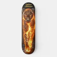 Fiery Glowing Cheetah Skateboard