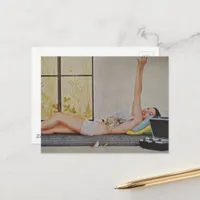 Vintage woman 1957 weight loss ad postcard