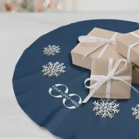 Elegant Snowflakes with Custom Business Logo Navy Brushed Polyester Tree Skirt