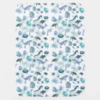 Under the Sea Blue Watercolor on white | Baby Blanket