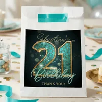 Stylish Teal Gold Mosaic Geometric 21st Birthday Favor Bag
