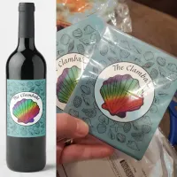 Clambake Rainbow Clam Shellfish Pattern Party Wine Label