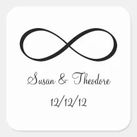 White and Black Infinity Symbol Save the Date Square Sticker