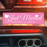 Just Married Pink Personalized Newlywed Wedding Car Magnet