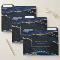 Navy Blue Gold Agate Modern Professional  File Fol File Folder