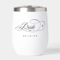 Ornate Calligraphy Hearts Bride Black ID1025 Thermal Wine Tumbler