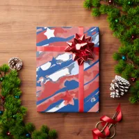 Abstract Marbled Torn Patches US Patriotic  Wrapping Paper