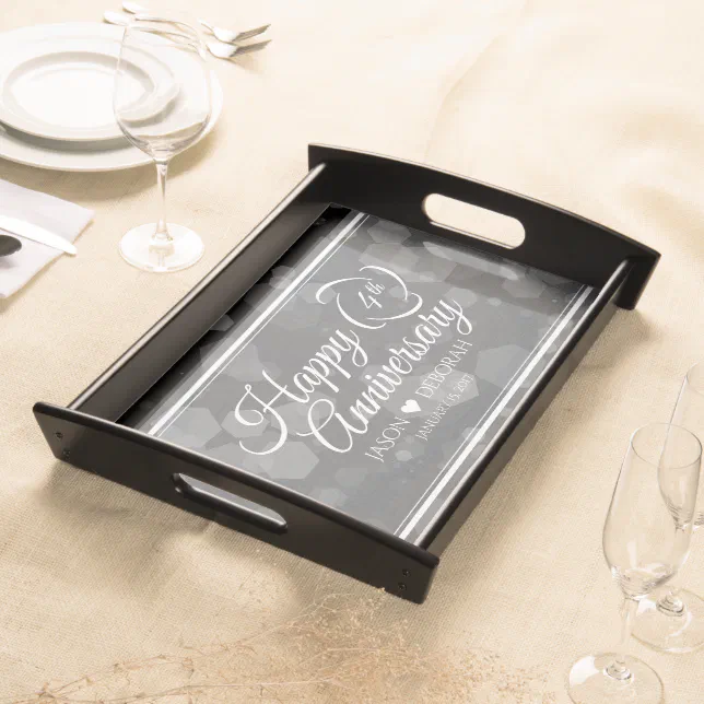 Elegant 4th Linen Wedding Anniversary Celebration Serving Tray