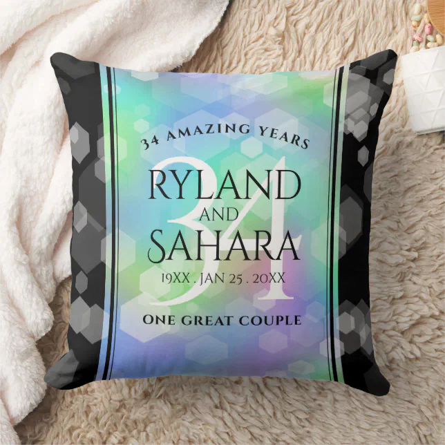 Elegant 34th Opal Wedding Anniversary Celebration Throw Pillow