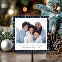 Modern Blue and White Snowflakes Holiday Photo