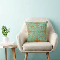 Elegant Art Deco Turquoise & Gold Gouache Scallops Throw Pillow