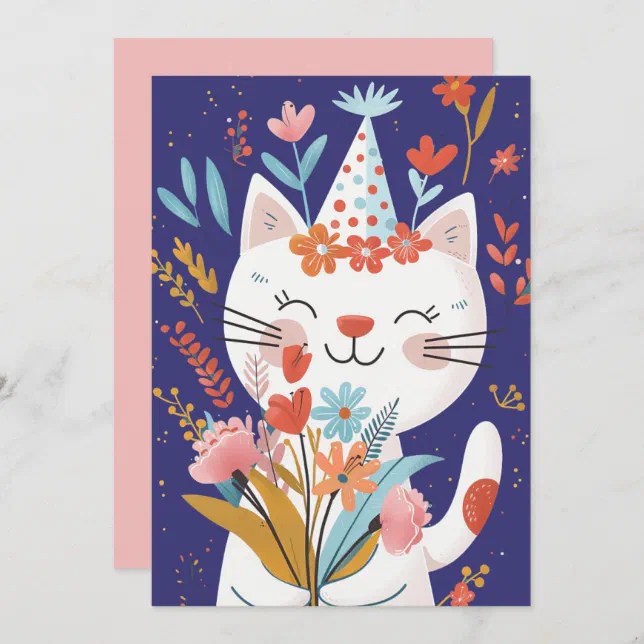 Cute Cat Celebration Birthday Invitation Card