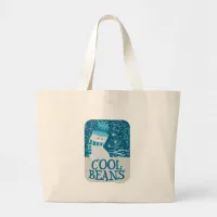 Cool Beans Cartoon Bean Humor Slogan Large Tote Bag