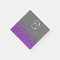 Silver initial monogram with purple glitter | napkins