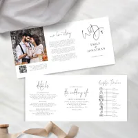  We Do Black White Photo QR Code Timeline Wedding Tri-Fold Invitation