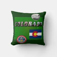 Colorado Picture Text, Flag, Seal, Quarter, Map Throw Pillow